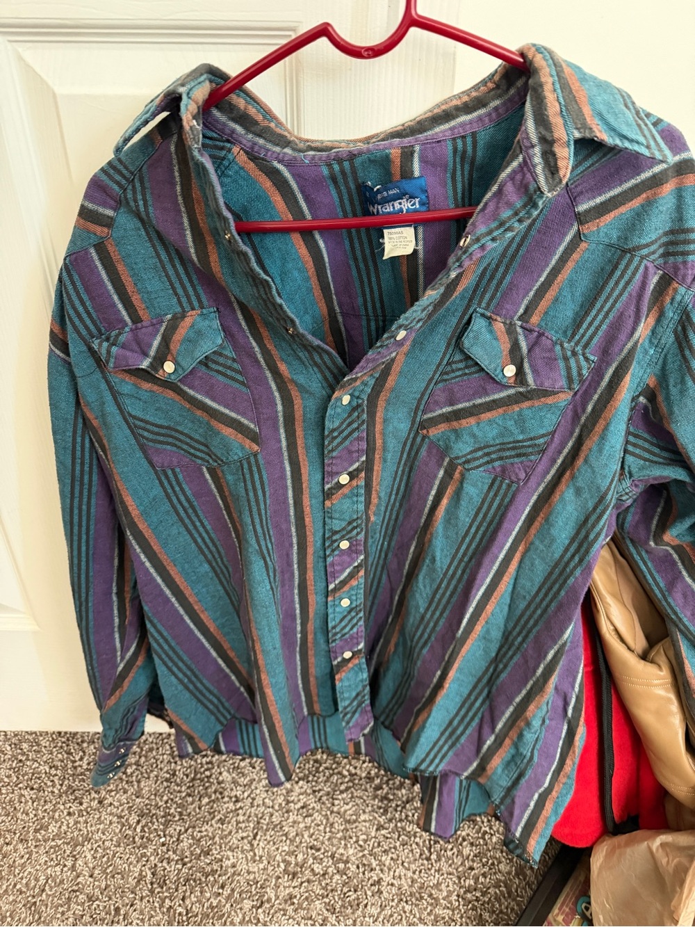 1990s vintage Wrangler Teal & Purple Striped Button-Front Men’s  Shirt XL